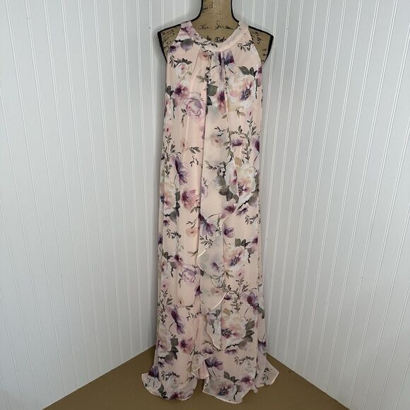 Shelby Palmer Chiffon A Line Maxi Dress Sz 16 Pink Floral Romantic Wedding Guest - Picture 13 of 13